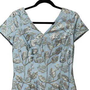JS‎ Collections Womens Light Blue Silver Sequin Leaf Sheath Dress Size 6 8617397 thumbnail 4