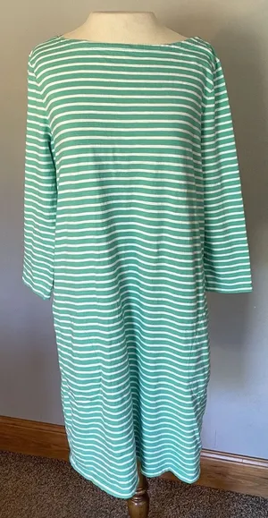 Garnet Hill Dress Womens 12 Green‎ White Striped Cotton Casual Nautical Coastal thumbnail 1