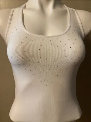 Women's White Racerback Tank Top with Crystal Detail thumbnail 2