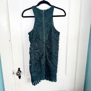 Lovers & Friends x Revolve Caspian Shift Dress Hunter Green Lace Racerback XS thumbnail 10