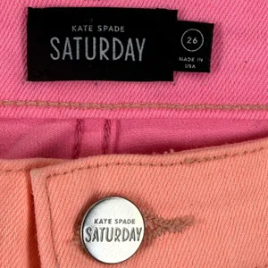 Kate Spade Saturday Pink Peach Colorblock Skinny Jeans Womens 26 Made in USA‎ thumbnail 3
