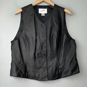 Jacqueline Ferrar Womens Size Large Black Leather Vest Steampunk Biker Moto Goth thumbnail 1