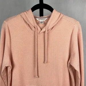 Weatherproof Vintage Hoodie Womens Small Pink Gingham Drawstring Long Sleeve Top thumbnail 3
