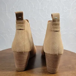 Toms Womens Kelsey Booties 6 Beige Leather Suede Round Toe Slip On Ankle Wedge thumbnail 6