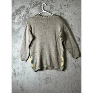 Vintage Ramie Cotton Leaf Knit Sweater Womens Oversized Cottagecore Boho Med New thumbnail 3