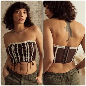 Urban Outfitters Women Mandy Lace Up Brown Satin Coquette Ren Faire Corset Top M thumbnail 2