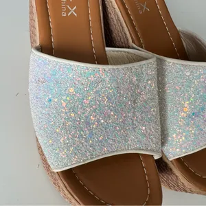 Y2K Lightweight Wedge Platform Slides White Glitter Size 8 RZX Brand EUC thumbnail 3