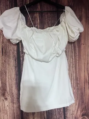 White Oversize Puff Sleeve Mini Sheath Dress Romantic Idem Ditto Party Prom SZ S thumbnail 1