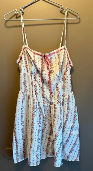 Cottagecore Floral Lace Trim Mini Dress XL White Pink‎ Rose thumbnail 1