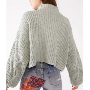 FREE PEOPLE Seasons Change Boxy Sweater Bubble Sleeves in Sage Green Size S thumbnail 2