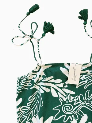 Boho Green Floral Mini Dress With Strap Tassel thumbnail 8