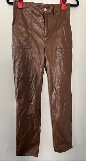 Superdown Chocolate Brown Faux Leather High Rise Pants Small Model Off Duty thumbnail 1