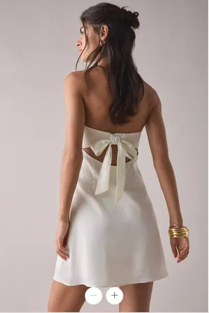 UO Mira Strapless Tie-Back Bow Satin Slip Mini Dress in Ivory Women's sz. M thumbnail 2