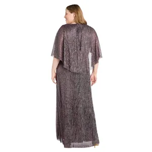 NWT R & M Richards Embellished Pleated Caplet Overlay Maxi Dress Purple Wine 6 thumbnail 2