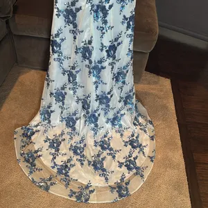 Women’s Blue Mermaid Fit Dress Sparkly Sequins LaceUp Back Leg Slit Size 4 *READ thumbnail 5