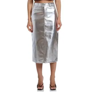 NWT!! AVEC LES FILLES Shimmering Silver Pencil Skirt Metallic Pockets Medium thumbnail 14