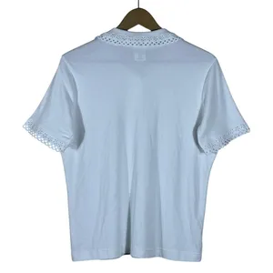 Blair Eyelet Lace Trim Solid Polo Shirt White Cottagecore Coquette Size M thumbnail 4