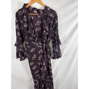 Max Studio Ruffle Long Sleeve Purple Floral Wrap dress Maxi Size Small thumbnail 2