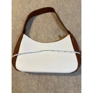 White and Brown Baguette Shoulder Bag Minimalist Two Tone Handbag Gold Zipper thumbnail 5