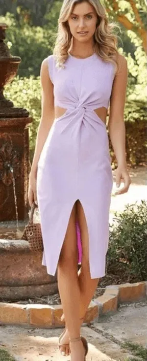 NEW Vici Women Midi Dress XL Lavender Purple Cutout Twist Open Back‎ Brunch Date thumbnail 1