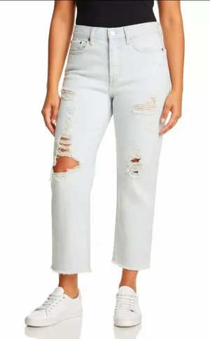 NWT Levi's Wedgie Straight in Thin Ice Destroyed Rigid Denim Crop Jeans 32 $128 thumbnail 1