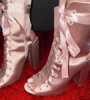 ALDO Satin Ribbon Lace Up Heels Pink 9 thumbnail 4
