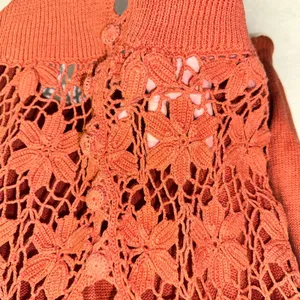 OBR Rust Crochet Lace Cardigan‎ Medium Boho Open Knit Button Front Sweater thumbnail 3