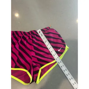Nike Dri-FIT Womens XS Running Shorts Pink Black Zebra Stripe Neon Yellow‎ Trim thumbnail 2