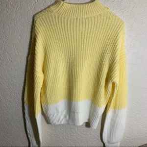 GB Sweater Yellow M Women Colorblock Ribbed Knit Mock Neck Casual thumbnail 6