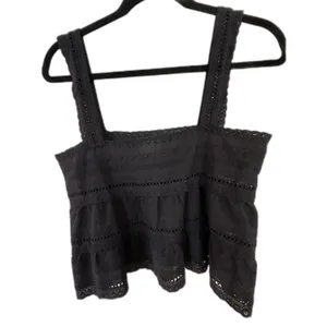 dee elly Babydoll Black Eyelet Square Neck 100% Cotton Cropped Tank Women's Sz S thumbnail 2