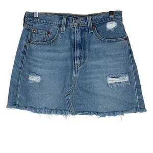Levi's Mini Skirt Womens 27 Medium Wash Denim Distressed Frayed Hem Casual Y2K thumbnail 2