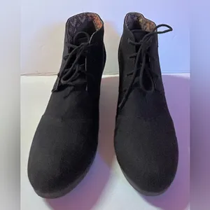 SHIEKH Women’s Black Linen Lace-Up Wedge Bootie Rex-S Heel 2.75” thumbnail 2