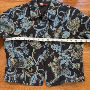Vintage Floral Patterned Tapestry Jacket Black Size 4 thumbnail 4