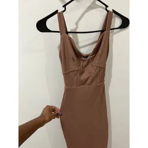 Naked Wardrobe NEW Women XS Brown Faux Bustier Ribbed Hourglass Bodycon Dress thumbnail 8