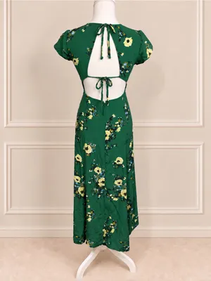 Urban Outfitters Lindsey Floral Open Back Midi Dress Green Small thumbnail 4