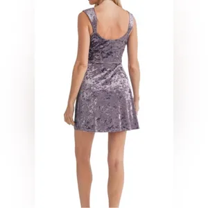 Lush Clothing NWOT Purple Crushed Velvet Mini Dress Sz L – Empire Waist Skater Party thumbnail 2