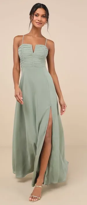 NWT Lulus Sweeney Sage Brush Sleeveless Maxi Dress Bridesmaid Gala Banquet Sz S thumbnail 1