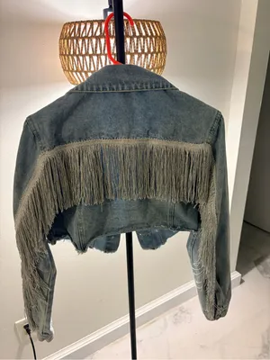 Cropped Fringe Denim Jacket thumbnail 5