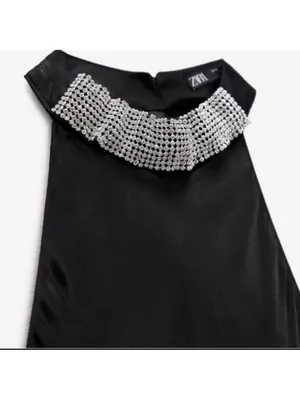 ZARA Black Maxi Halter Dress with Silver Embellished Neck thumbnail 8