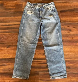 American Eagle Mom Straight Jean High Rise Distressed Medium Wash thumbnail 1