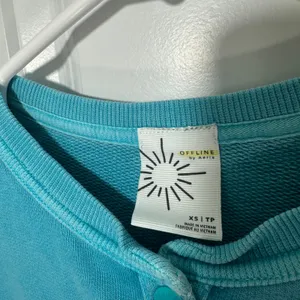 OFFLINE by Aerie Sweatshirt Throwback Snap Fleece XS Blue Henley Got Water Crop thumbnail 3