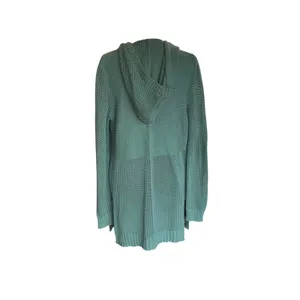Marled Womens Green Mixed Knit Hooded Open Front Cardigan‎ Small Minimalist thumbnail 2