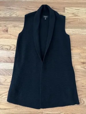Charter‎ Club Luxury 100% Cashmere Black Duster Sweater Vest Ribbed thumbnail 1
