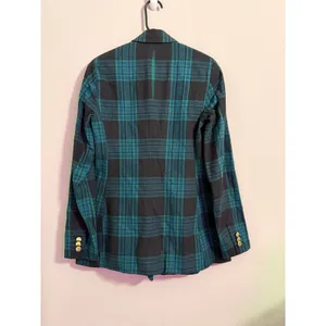 Free Assembly Women's Plaid Double‎ Breasted Blazer Teal Black Gold Buttons XS thumbnail 8