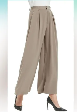 NWT Tranjori Mocha Tan High Waist Wide-Leg Pants Trousers Office Neutral Casual thumbnail 3