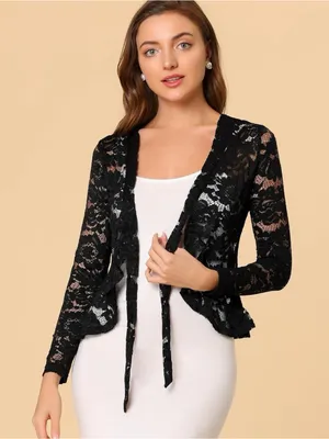 Allegra K Bolero Lace Tie-front Shrug l/Cardigan NWOT XL thumbnail 3