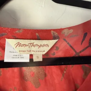 Norm Thompson Dress Vintage 90s Small Red Floral 100% Rayon Short Sleeve Maxi‎ thumbnail 4