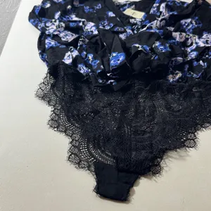 NWT Free People Intimately Floral Bodysuit Black‎ Blue Tie Front Lace S OB700661 thumbnail 8