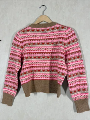 NWT J. Crew Shrunken Fair Isle Crewneck Sweater Lambswool Blend in Pink Brown M thumbnail 6