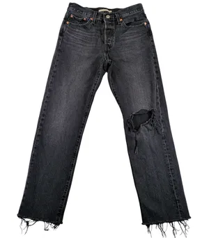 Levis Premium Wedgie‎ Straight Jeans Black Distressed Raw Hem 28x28 34964-0146 thumbnail 1